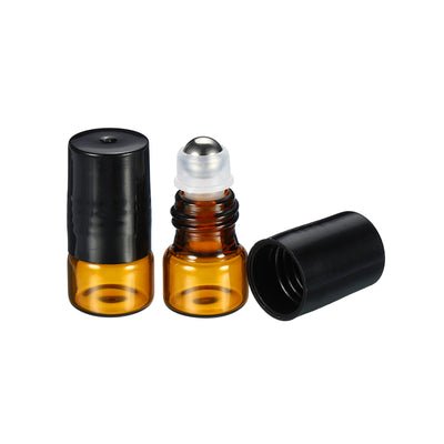 Harfington 1mL Roller Bottles, 3 Pack Amber Glass Essential Oil Roller Ball Black Caps Refillable Sample Containers, Brown