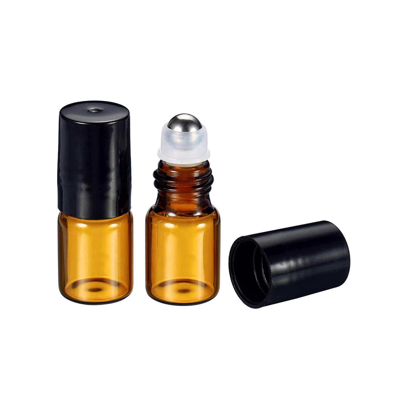Harfington 2mL Roller Bottles, 3 Pack Amber Glass Essential Oil Roller Ball Black Caps Refillable Sample Containers, Brown