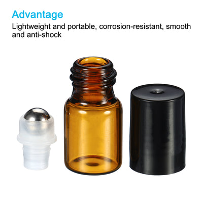 Harfington 2mL Roller Bottles, 6 Pack Amber Glass Essential Oil Roller Ball Black Caps Refillable Sample Containers, Brown