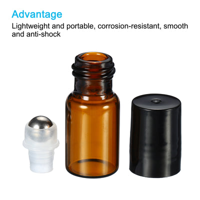Harfington 3mL Roller Bottles, 3 Pack Amber Glass Essential Oil Roller Ball Black Caps Refillable Sample Containers, Brown