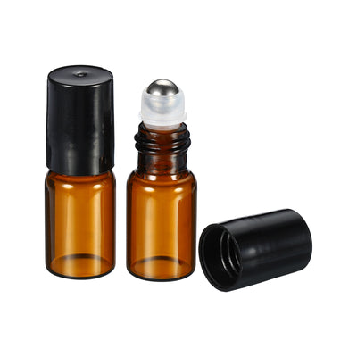 Harfington 3mL Roller Bottles, 3 Pack Amber Glass Essential Oil Roller Ball Black Caps Refillable Sample Containers, Brown