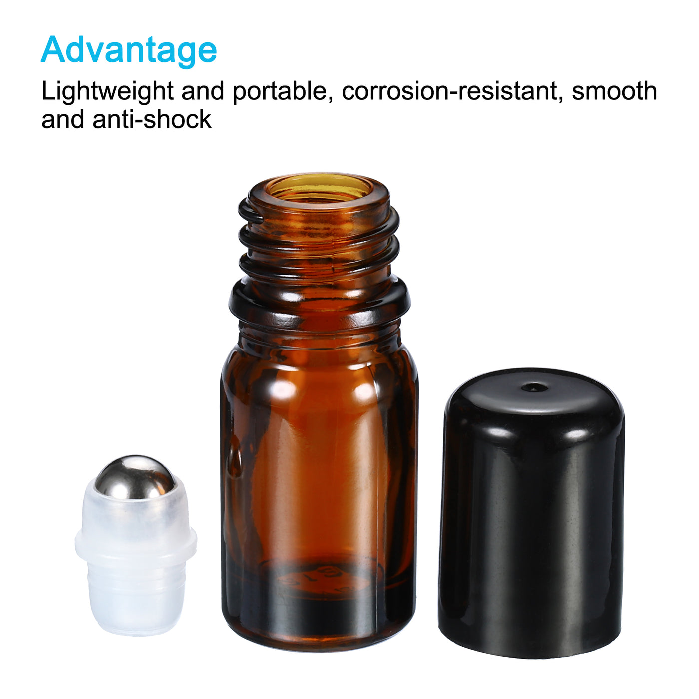 Harfington 5mL Roller Bottles, 6 Pack Amber Glass Essential Oil Roller Ball Black Caps Refillable Sample Containers, Brown