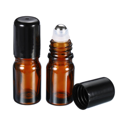 Harfington 5mL Roller Bottles, 6 Pack Amber Glass Essential Oil Roller Ball Black Caps Refillable Sample Containers, Brown