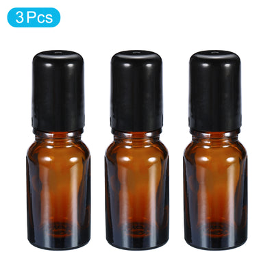 Harfington 10mL Roller Bottles, 3 Pack Amber Glass Essential Oil Roller Ball Black Caps Refillable Sample Containers, Brown