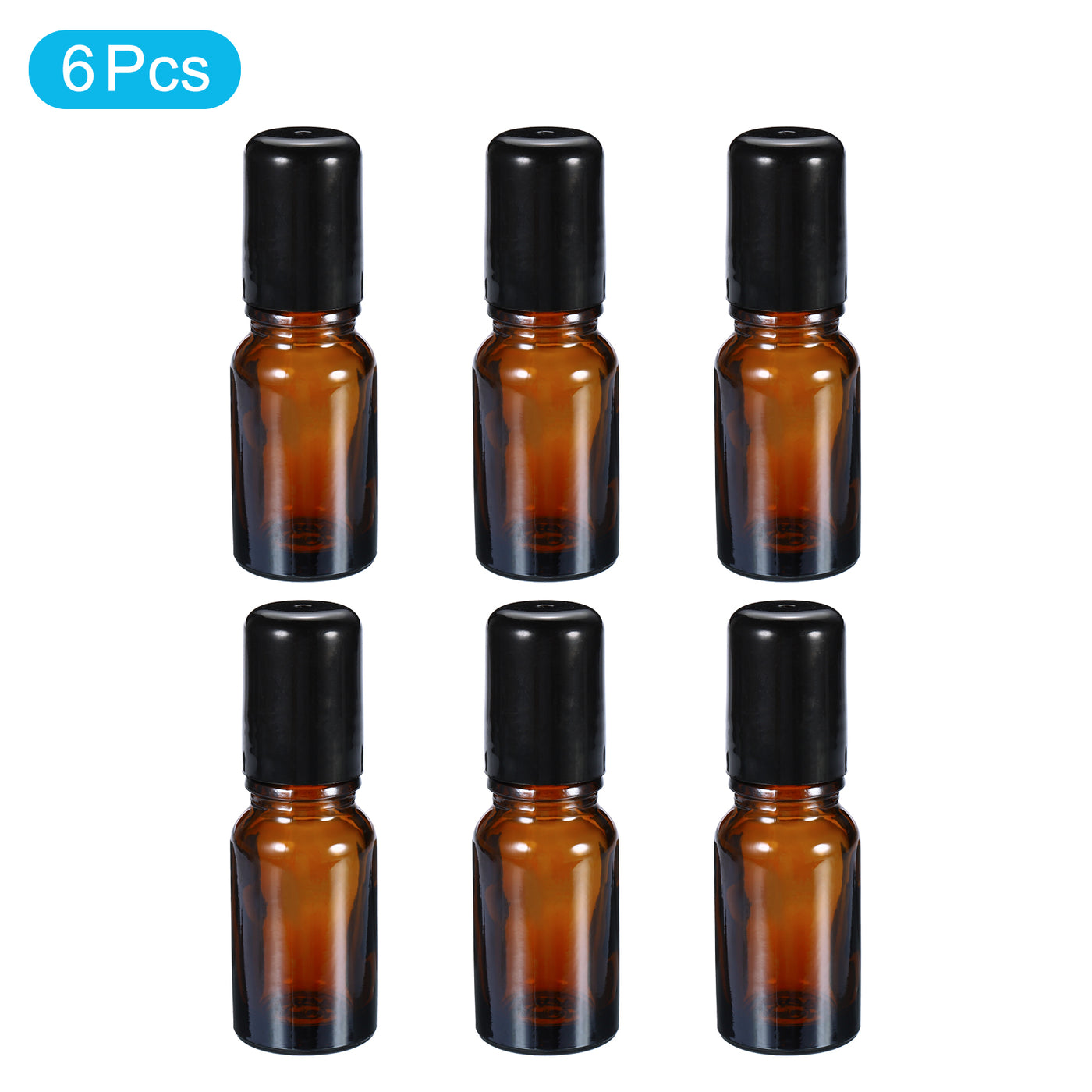 Harfington 10mL Roller Bottles, 6 Pack Amber Glass Essential Oil Roller Ball Black Caps Refillable Sample Containers, Brown