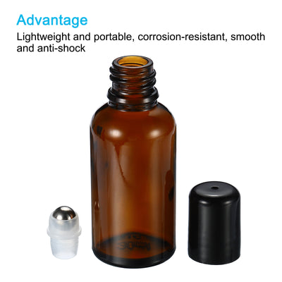 Harfington 30mL Roller Bottles, 3 Pack Amber Glass Essential Oil Roller Ball Black Caps Refillable Sample Containers, Brown