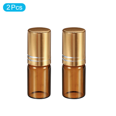 Harfington 3mL Roller Bottles, 2 Pack Amber Glass Essential Oil Roller Ball Golden Caps Refillable Sample Containers, Brown