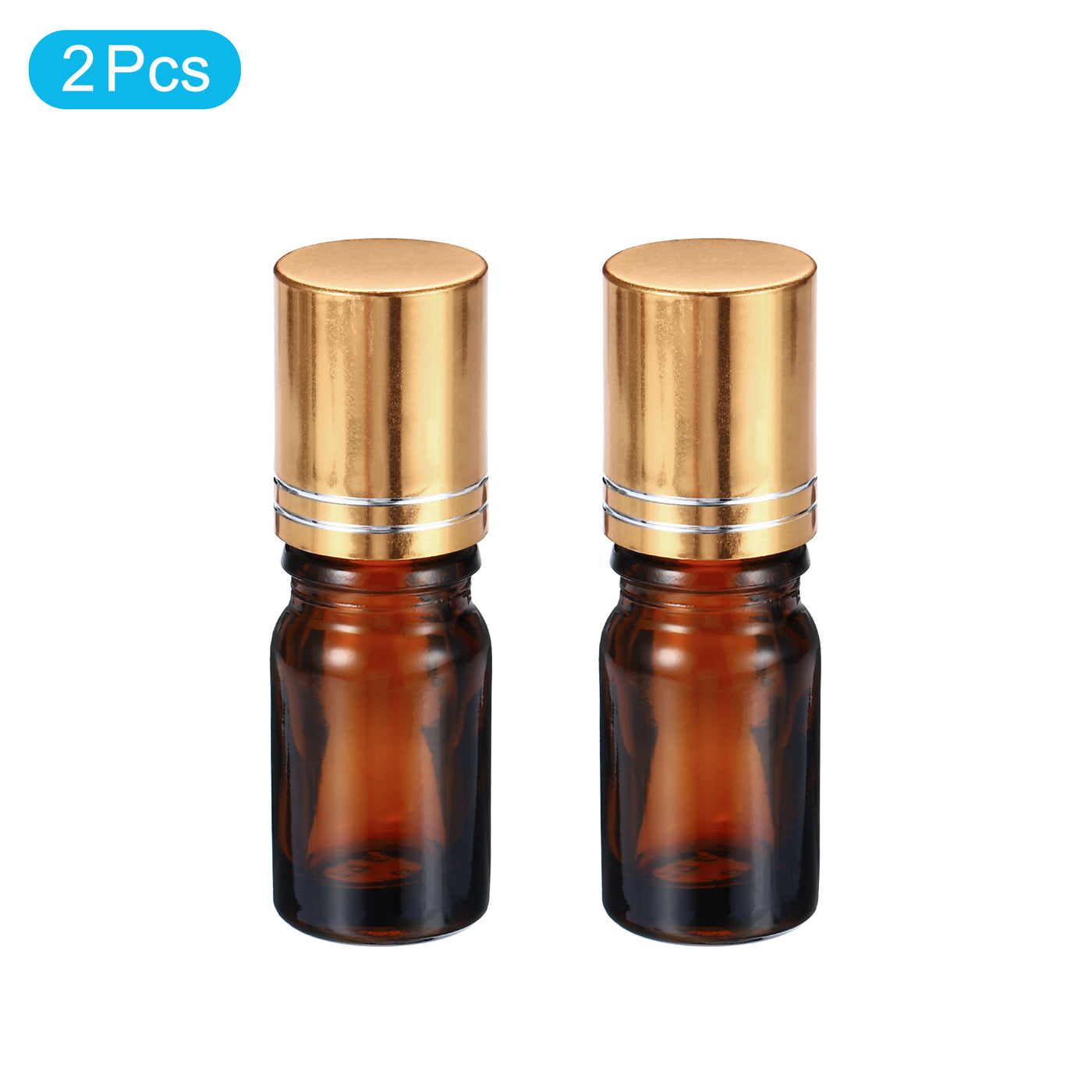 Harfington 5mL Roller Bottles, 2 Pack Amber Glass Essential Oil Roller Ball Golden Caps Refillable Sample Containers, Brown