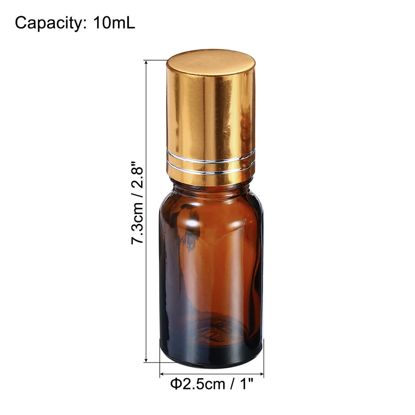 Harfington 10mL Roller Bottles, 6 Pack Amber Glass Essential Oil Roller Ball Golden Caps Refillable Sample Containers, Brown