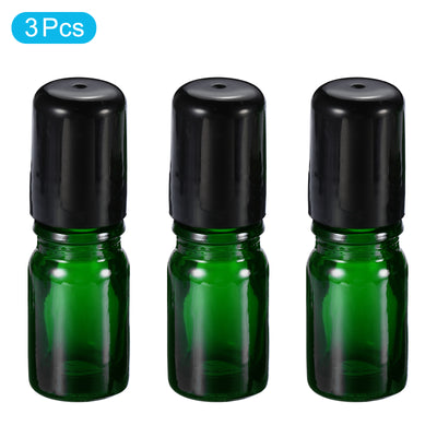 Harfington 5mL Roller Bottles, 3 Pack Amber Glass Essential Oil Roller Ball Black Caps Refillable Sample Containers, Green