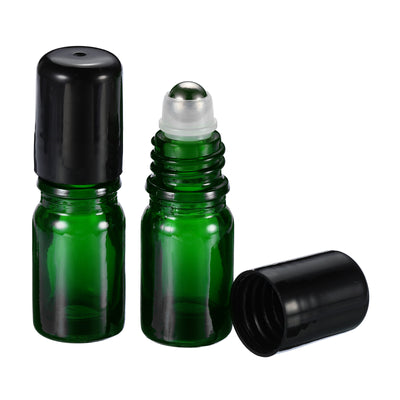 Harfington 5mL Roller Bottles, 3 Pack Amber Glass Essential Oil Roller Ball Black Caps Refillable Sample Containers, Green