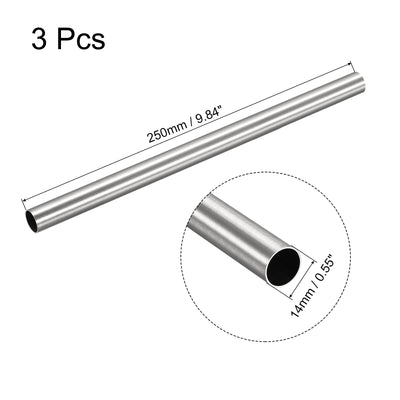 Harfington Uxcell 304 Stainless Steel Round Tube 14mm OD 0.5mm Wall Thickness 250mm Length 3 Pcs