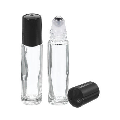 Harfington 10mL Roller Bottles, 3 Pack Glass Essential Oil Roller Balls with Plastic Cover Cap Refillable Containers, Clear
