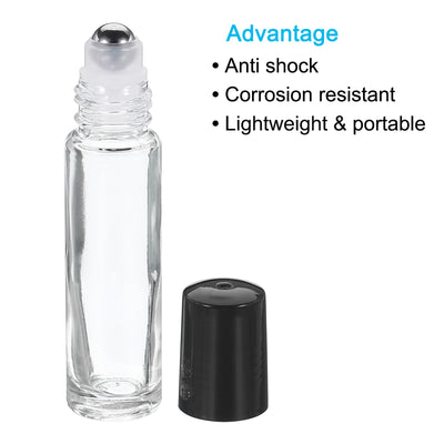 Harfington 10mL Roller Bottles, 6 Pack Glass Essential Oil Roller Balls with Plastic Cover Cap Refillable Containers, Clear
