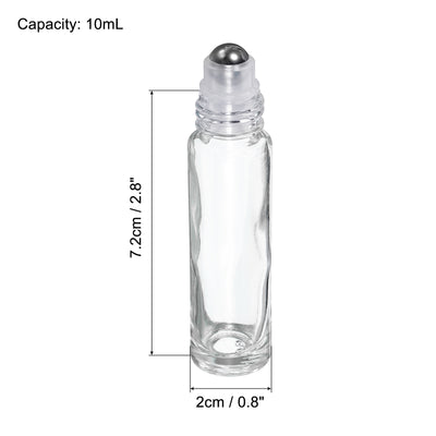 Harfington 10mL Roller Bottles, 3 Pack Glass Essential Oil Roller Balls with Silver Cover Cap Refillable Containers, Clear