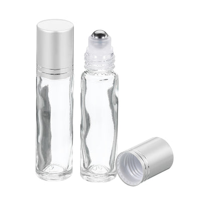 Harfington 10mL Roller Bottles, 6 Pack Glass Essential Oil Roller Balls with Silver Cover Cap Refillable Containers, Clear