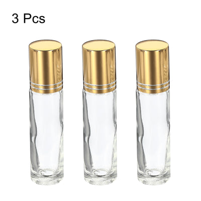 Harfington 10mL Roller Bottles, 3 Pack Glass Essential Oil Roller Balls with Golden Cover Cap Refillable Containers, Clear