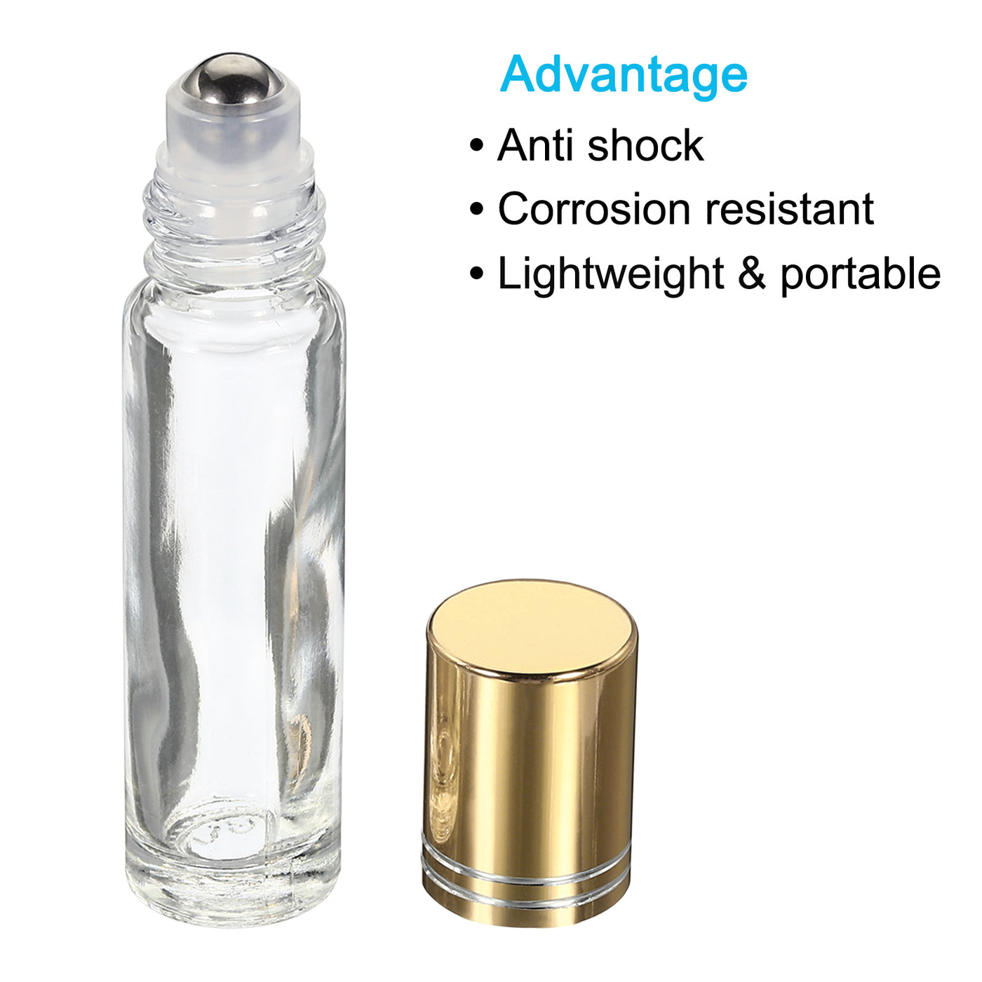 Harfington 10mL Roller Bottles, 6 Pack Glass Essential Oil Roller Balls with Golden Cover Cap Refillable Containers, Clear
