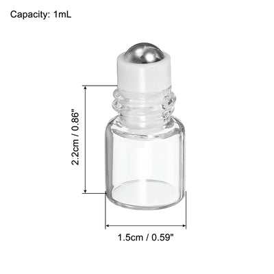 Harfington 1mL Roller Bottles, 3 Pack Glass Essential Oil Roller Balls with Plastic Cover Cap Refillable Containers, Clear