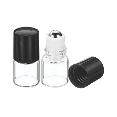 Harfington 1mL Roller Bottles, 3 Pack Glass Essential Oil Roller Balls with Plastic Cover Cap Refillable Containers, Clear