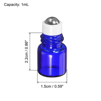 Harfington 1mL Roller Bottles, 3 Pack Glass Essential Oil Roller Balls with Plastic Cover Cap Refillable Containers, Blue