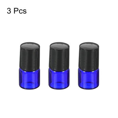 Harfington 1mL Roller Bottles, 3 Pack Glass Essential Oil Roller Balls with Plastic Cover Cap Refillable Containers, Blue