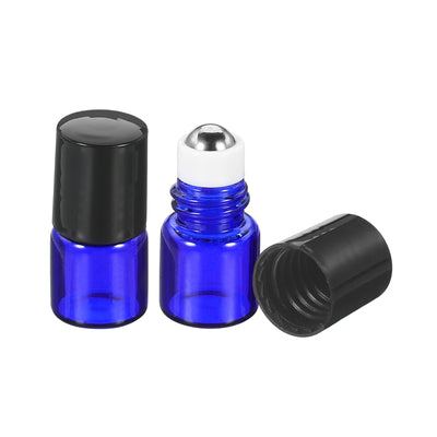 Harfington 1mL Roller Bottles, 6 Pack Glass Essential Oil Roller Balls with Plastic Cover Cap Refillable Containers, Blue
