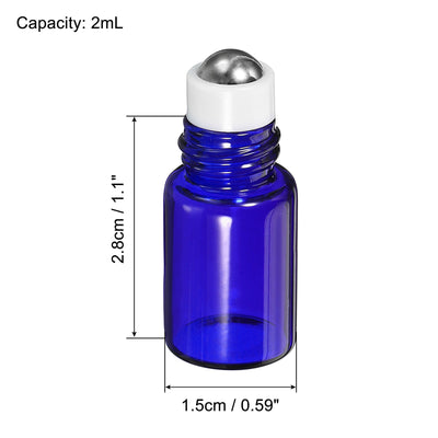 Harfington 2mL Roller Bottles, 3 Pack Glass Essential Oil Roller Balls with Plastic Cover Cap Refillable Containers, Blue
