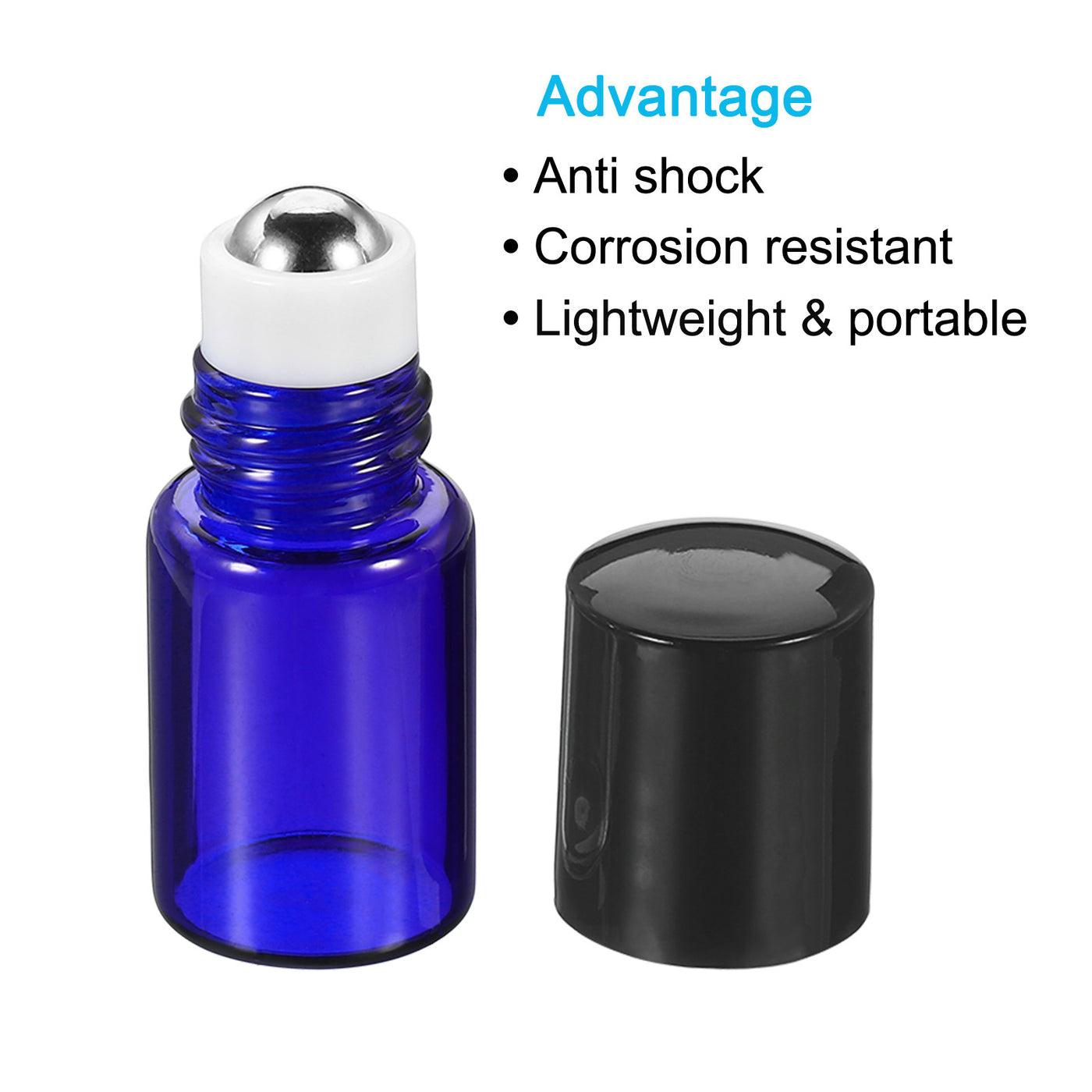 Harfington 2mL Roller Bottles, 3 Pack Glass Essential Oil Roller Balls with Plastic Cover Cap Refillable Containers, Blue