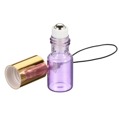 Harfington 3mL Roller Bottles, 2 Pack Glass Essential Oil Roller Balls with Golden Cover Cap Refillable Containers, Purple