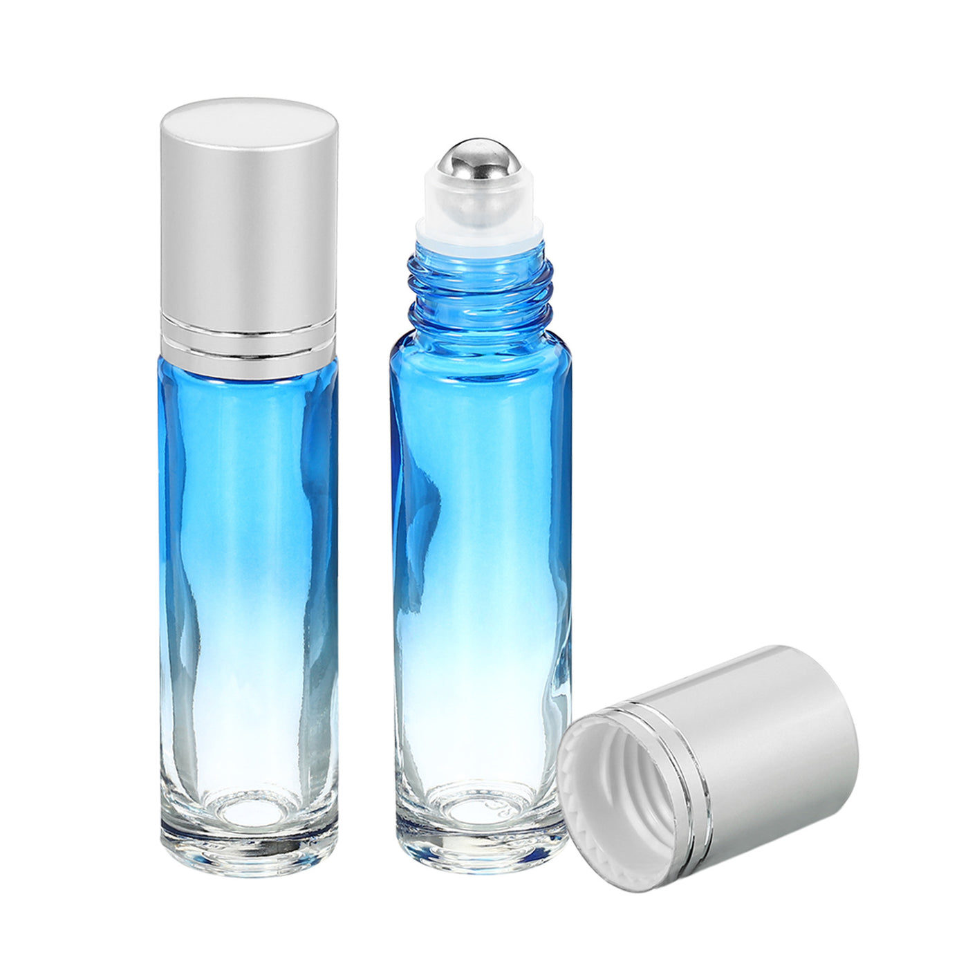 Harfington 10mL Roller Bottles, 2 Pack Glass Essential Oil Roller Balls with Silver Cover Cap Refillable Containers, Blue