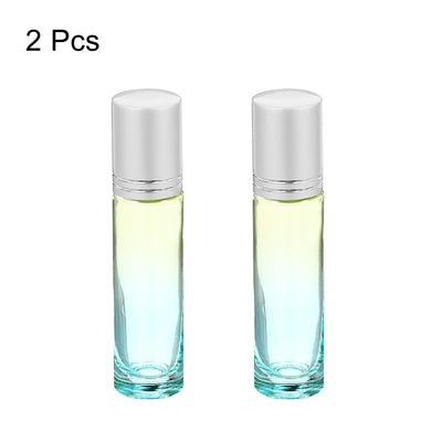 Harfington 10mL Roller Bottles, 2 Pack Glass Essential Oil Roller Balls with Silver Cover Cap Refillable Containers, Blue Yellow