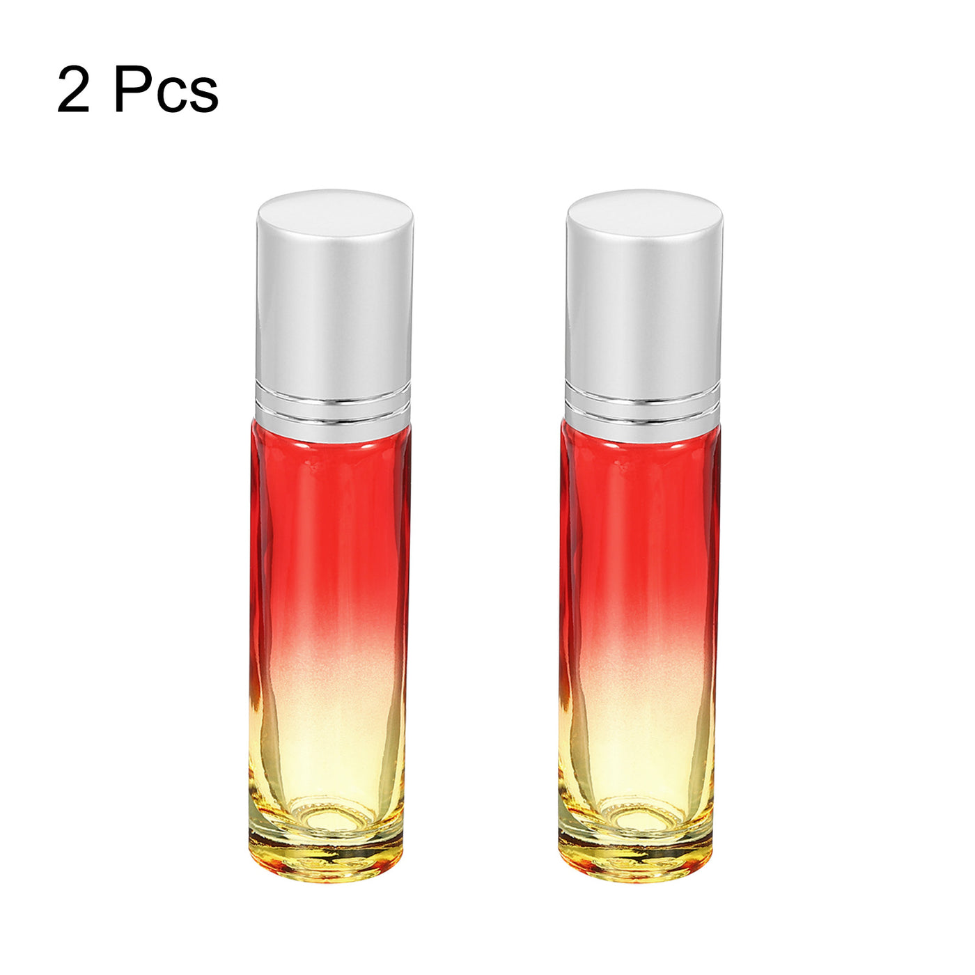 Harfington 10mL Roller Bottles, 2 Pack Glass Essential Oil Roller Balls with Silver Cover Cap Refillable Containers, Red Yellow