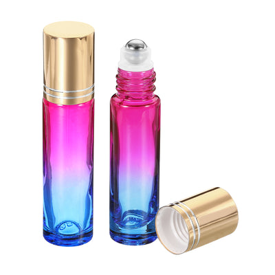 Harfington 10mL Roller Bottles, 2 Pack Glass Essential Oil Roller Balls with Golden Cover Cap Refillable Containers, Rose Blue
