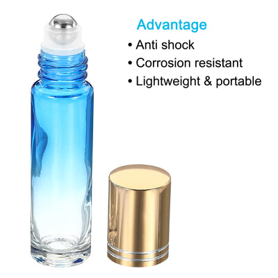 Harfington 10mL Roller Bottles, 2 Pack Glass Essential Oil Roller Balls with Golden Cover Cap Refillable Containers, Blue