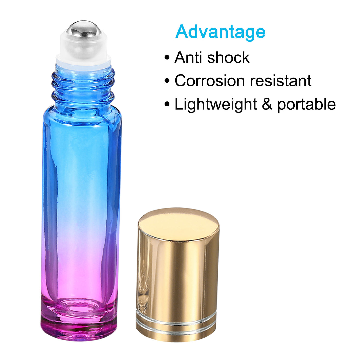 Harfington 10mL Roller Bottles, 2 Pack Glass Essential Oil Roller Balls with Golden Cover Cap Refillable Containers, Blue Purple