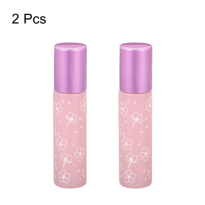 Harfington 10mL Roller Bottles, 2 Pack Glass Essential Oil Roller Balls with Flower Pattern Refillable Containers, Pink