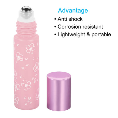 Harfington 10mL Roller Bottles, 2 Pack Glass Essential Oil Roller Balls with Flower Pattern Refillable Containers, Pink