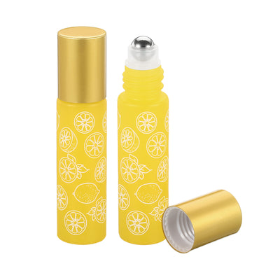 Harfington 10mL Roller Bottles, 2 Pack Glass Essential Oil Roller Balls with Flower Pattern Refillable Containers, Yellow