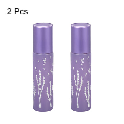 Harfington 10mL Roller Bottles, 2 Pack Glass Essential Oil Roller Balls with Flower Pattern Refillable Containers, Purple