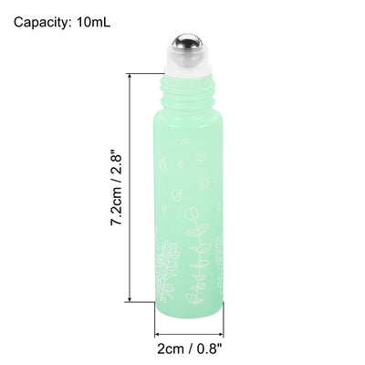 Harfington 10mL Roller Bottles, 2 Pack Glass Essential Oil Roller Balls with Flower Pattern Refillable Containers, Green