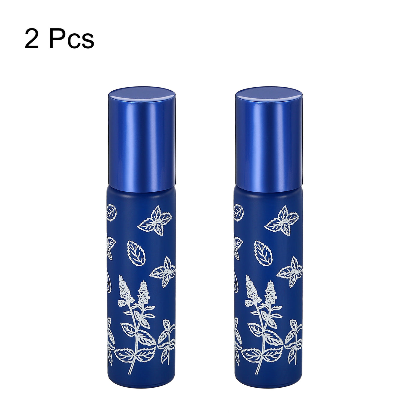 Harfington 10mL Roller Bottles, 2 Pack Glass Essential Oil Roller Balls with Flower Pattern Refillable Containers, Blue