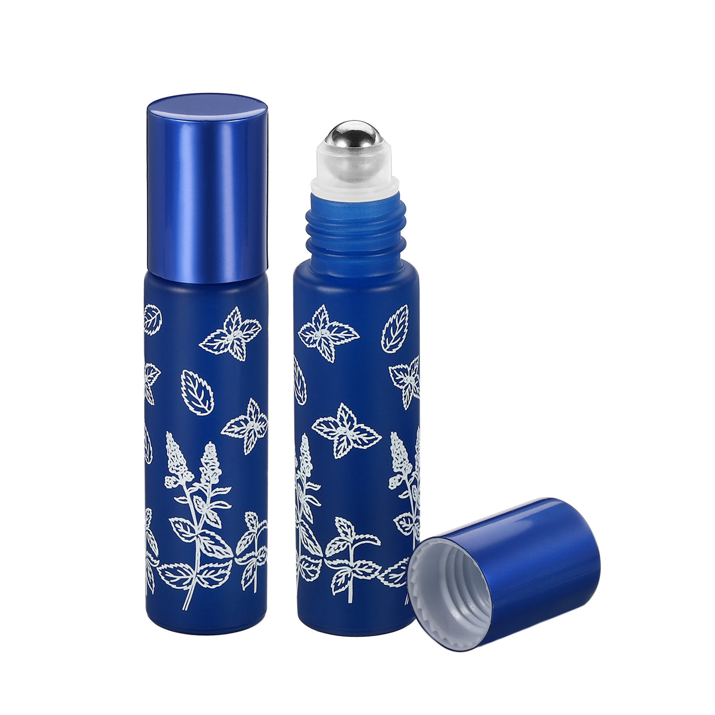 Harfington 10mL Roller Bottles, 2 Pack Glass Essential Oil Roller Balls with Flower Pattern Refillable Containers, Blue