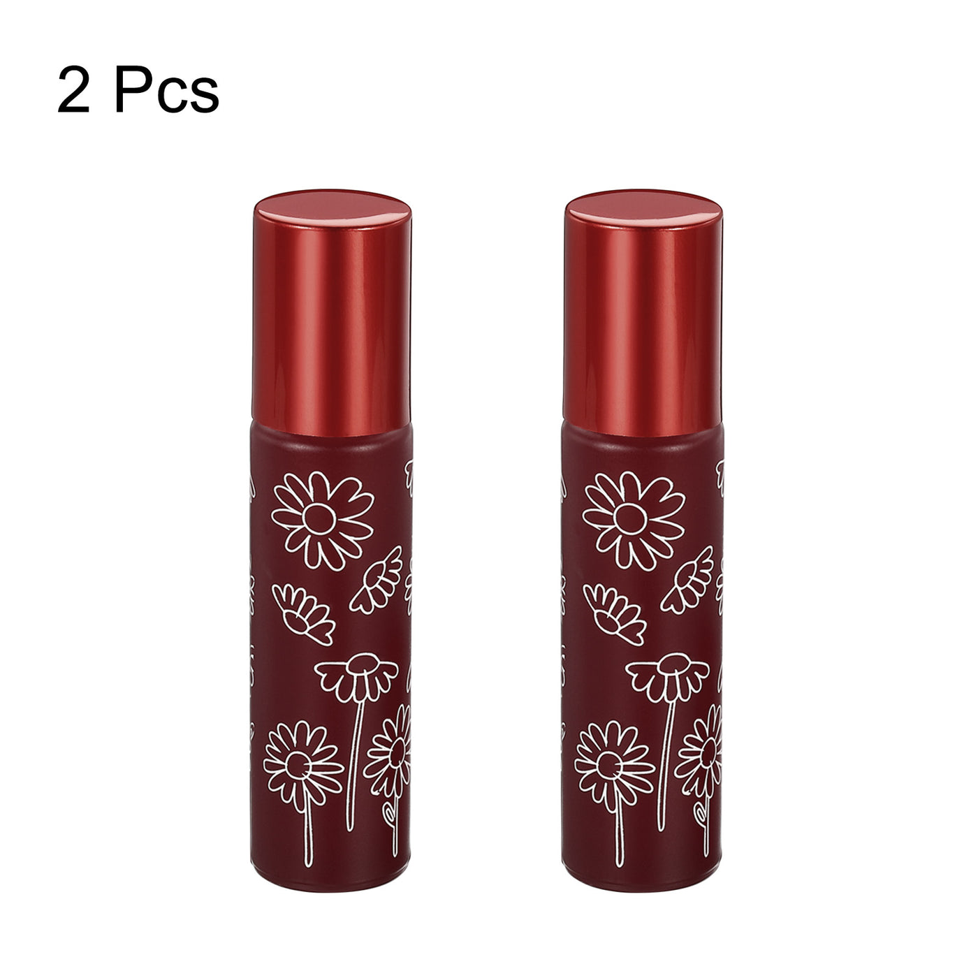Harfington 10mL Roller Bottles, 2 Pack Glass Essential Oil Roller Balls with Flower Pattern Refillable Containers, Red