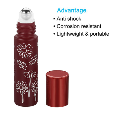 Harfington 10mL Roller Bottles, 2 Pack Glass Essential Oil Roller Balls with Flower Pattern Refillable Containers, Red