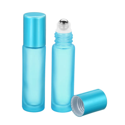 Harfington 10mL Roller Bottles, 2 Pack Glass Essential Oil Roller Balls with Cover Cap Refillable Containers, Matte Blue