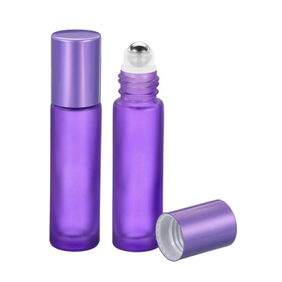 Harfington 10mL Roller Bottles, 2 Pack Glass Essential Oil Roller Balls with Cover Cap Refillable Containers, Matte Purple