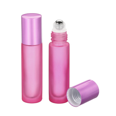 Harfington 10mL Roller Bottles, 2 Pack Glass Essential Oil Roller Balls with Cover Cap Refillable Containers, Matte Pink