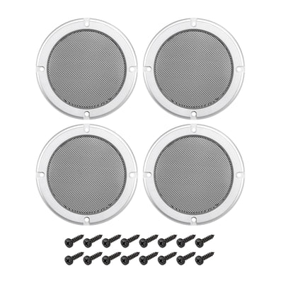 Harfington Speaker Grill Cover 4" Black Mesh Guard Protector W Screws Silver Frame 4Pack