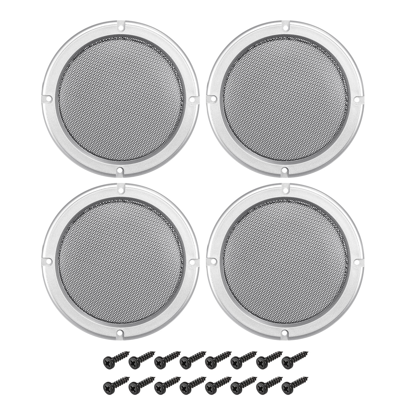Harfington Speaker Grill Cover 5" Black Mesh Guard Protector W Screws Silver Frame 4Pack